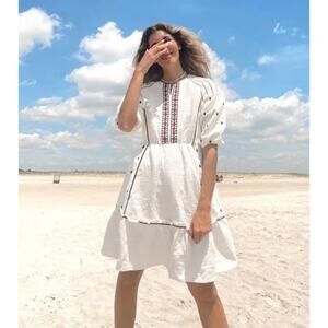 Salt Women's Roolee Embroidered Boho Peasant Puff Sleeve Dress Cotton NWT‎ S